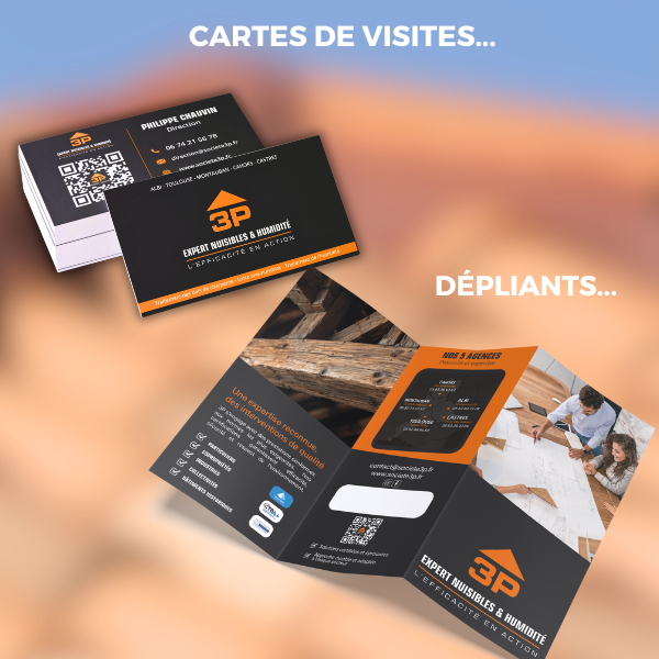 Création graphique et impression de dépliants et cartes de visite 3P à Albi